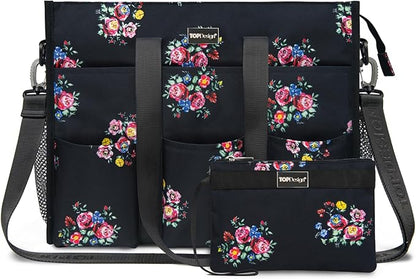 TOPDesign Utility Water Resistant Tote Bag with 22 Pockets, Top Zipper Closure & Thick Bottom Support, for Working Women
