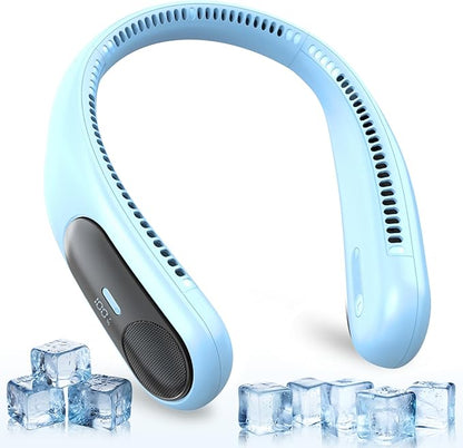 Portable Neck Fan,Personal Wearable Bladeless Fan,LED Display,4-Speeds,6000mAh USB Rechargeable,360° Strong Cooling Wind,Hands Free,White Elephant Gift,Christmas Gifts for Men Women (Light blue)