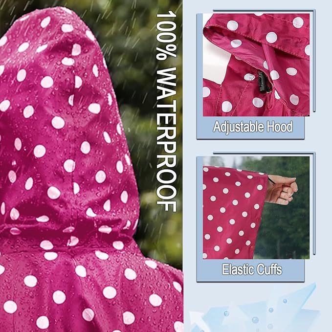 Fashion Hooded Rain Poncho Waterproof Raincoat Jacket with pocket for Women/Men/Adult