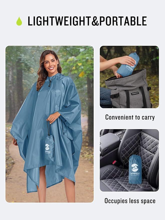 SaphiRose Hooded Rain Poncho Waterproof Raincoat Jacket for Men Women Adults