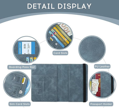 ILIYAH-Passport Cover-Passport Holder Travel Wallet-RFID Blocking Passport Case Travel Accessories Card Holder Wallet Unisex Travel Gifts(Greyish Blue)