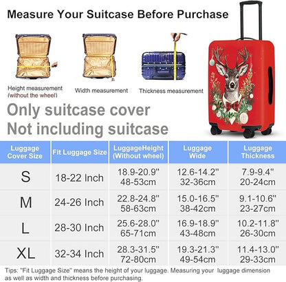 Reindeer Christmas Luggage Cover - Red Background with Wreath and Ornaments, Elegant Holiday Suitcase Protector for 28 30 Inch Travel
