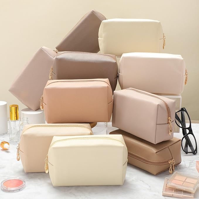 Cunno 100 Pcs Makeup Bags Bulk PU Leather Cosmetic Pouch Christmas Small Pouch Bag DIY Toiletry Bags Preppy Aesthetic Travel Storage Organizer for Women Travel Christmas Party Gift(Neutral)