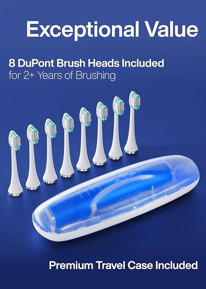 Aquasonic Vibe Series Ultra-Whitening Toothbrush – ADA Accepted Electric Toothbrush - 8 Brush Heads & Travel Case – 40,000 VPM Motor & Wireless Charging - 4 Modes w Smart Timer – Sapphire Blue