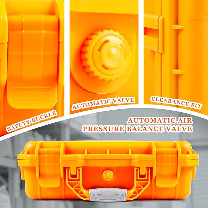 1 Pcs 14.3 x 11.4 x 4.5 Inch Waterproof Hard Case with DIY Customizable Foam Insert Portable Protective Case with Knife for Camera Drones Equipments Tools Test Instruments (Orange)
