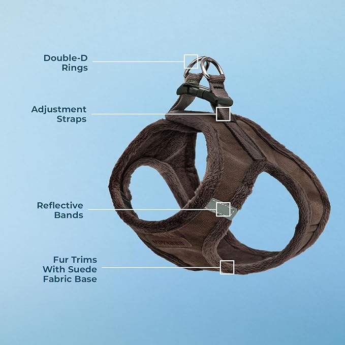 Best Pet Supplies - All Weather Mesh/Plush, Reflective, No Pull Harness for Small, Medium Dogs, Cats - Secure with Hook & Loop Fastener, Buckle, Double D-Rings - Chocolate Suede, S