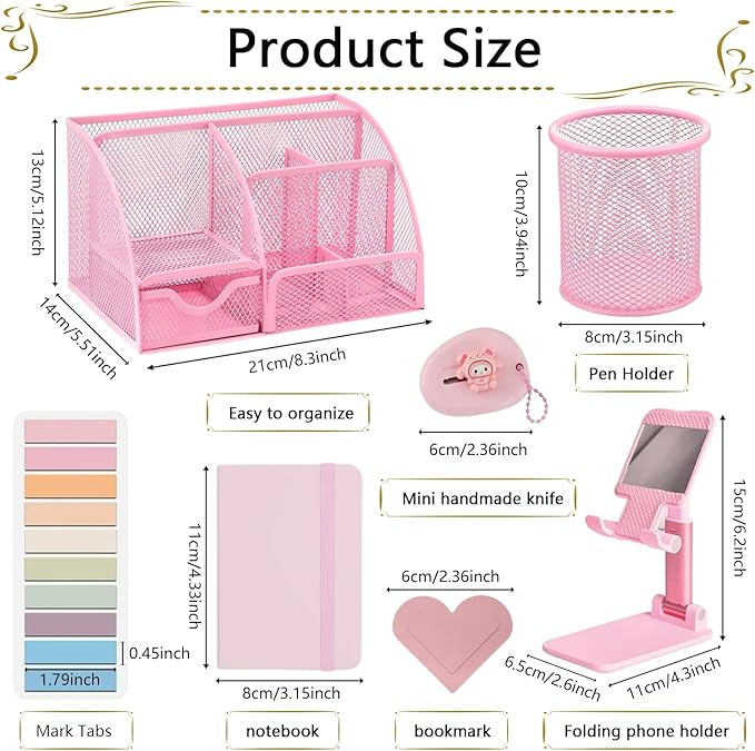 Office Supplies,Desk Accessories,Stapler and Tape Dispenser Set,1000 Staples,Staple Remover,Pen Holder,Folding Phone Holder,Journal Notebook,Ballpoint Pen,Scissor,Ruler,Clear Tape,Sticky Notes,Ect