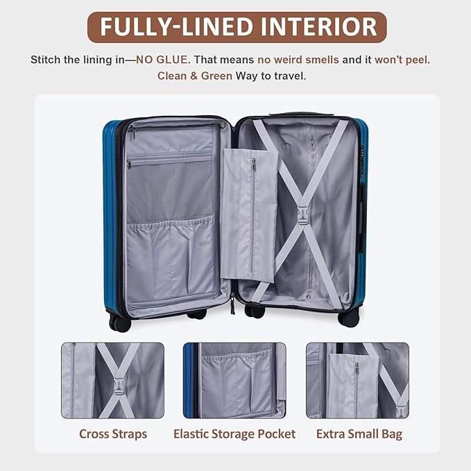 OUZZO Luggage Sets 3 Piece Expandable Suitcase Sets with Double Spinner Wheels Hardshell Lightweight PC Checked Luggage set TSA Lock for Family Trips, Business,Vacation