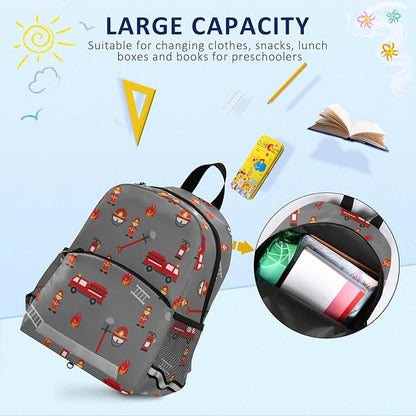 Fire Truck Kid's Toddler Backpack for Boys Girls Preschool Nursery with Safety Leash (012215)