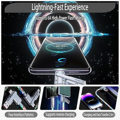 USB Cable PD Fast Charger Lighted Up (USB 4IN1 Starry),Supports Data Transfer, can be Used as a Night Light, Cable Length Approx. 39 inches, Compatible with Most Devices.