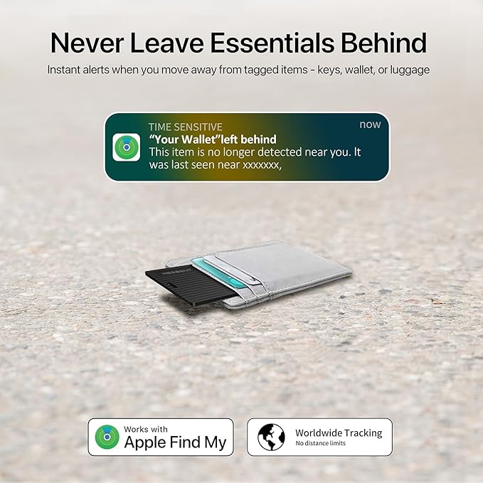 Slim Wallet Tracker Card 2 Pack, [Apple MFi Certified], Wireless Charging Bluetooth Finder, Credit Card Size Locator, IP67 Waterproof, Works with Apple Find My for Wallet, Keys, Bags, iOS Only