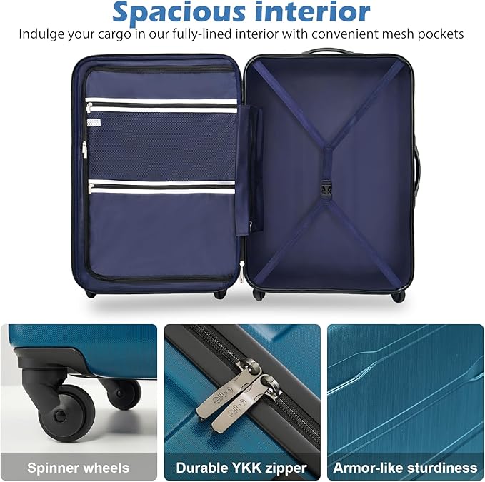 Coolife Luggage PC+ABS Hardshell Suitcase with TSA Lock, Spinner Carry On Lightweight (Caribbean Blue, 20in)