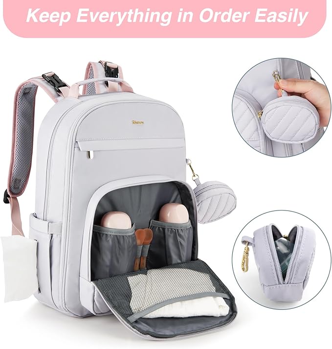 MOMUVO Diaper Bag Backpack, Quilted Baby Bag with Changing Pad and Stroller Straps and Pacifier Case, Multifunction Waterproof Travel Diaper Bags, Unisex
