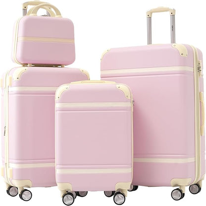 Merax Luggage Set, 3 Piece Luggage with Cosmetic Case, Vintage Hardcase Suitcase with Wheels, Expandable Luggage Airline Approved(Light Pink,20"+24"+28")