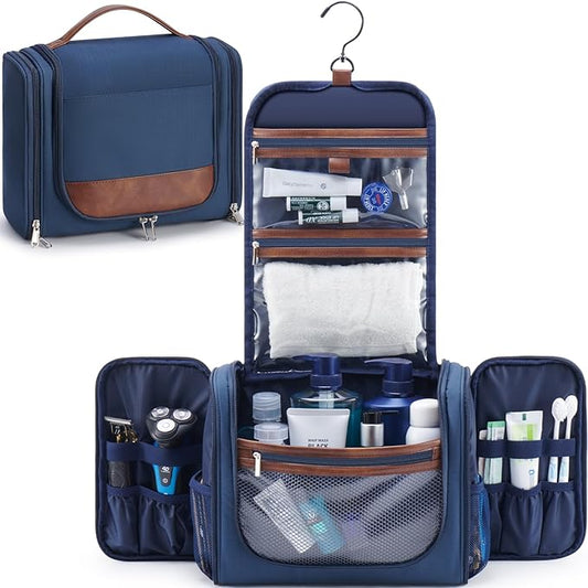 Large Hanging Toiletry Bag for Men, Travel Bathroom Bag with Hook, Hygiene Bag Organizer for Shower, Shaving & Grooming Essentials, Navy