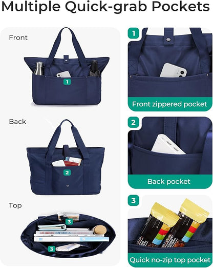 BAGSMART Tote Bag for Women, Foldable Tote Bag With Zipper Travel Large Shoulder Bag Handbag for Work-16.5''l X 6''wx 14''h