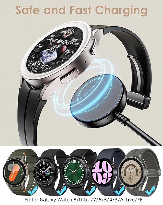 2 Pack USB C for Samsung Galaxy Watch Charger Compatible with Watch 8/8 Classic/Ultra/7/6/6 Classic/5/5 Pro/4/4 Classic/3/Active/FE Magnetic Fast Charging Dock Accessories 3.3FT