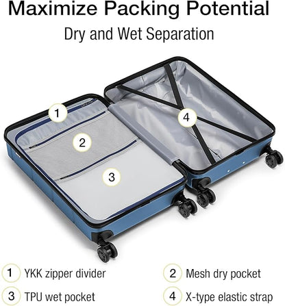 KYME Large Suitcases with Wheels Hardshell 28 Inch Luggage TSA Approved Big Checked Luggage Durable Travel Rolling Suitcase for Women Men Light Blue