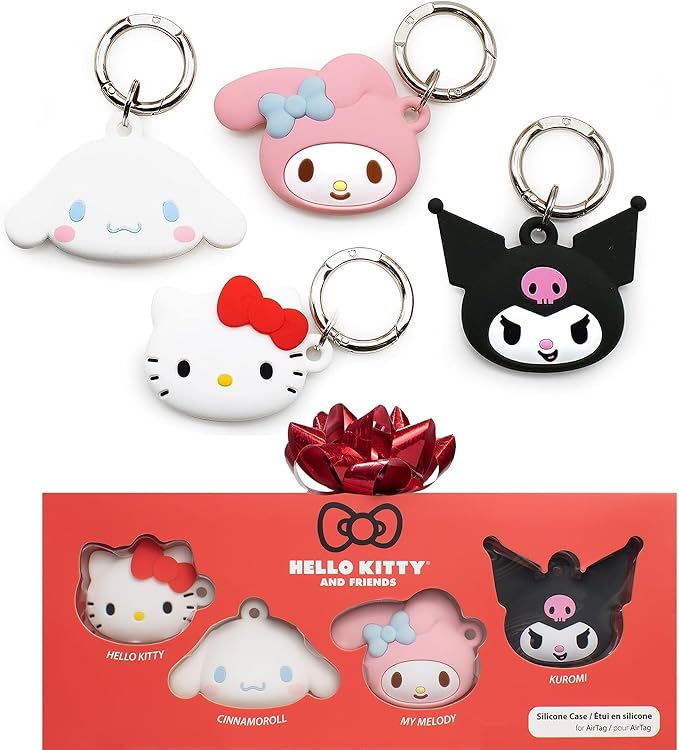 iFace Sanrio Friends Special Edition Silicone Protective Cover [ Compatible with Apple AirTag ][Cute Character Case] [Carabiner Keychain Clip Included] - Set of 4 in Gift Box