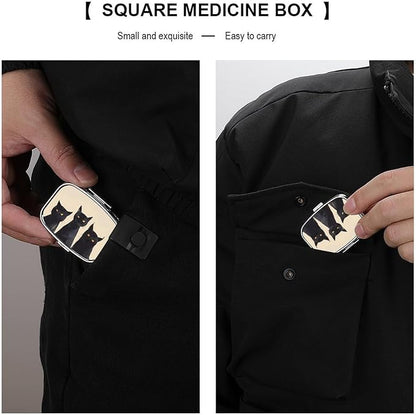 Metal 2 Compartment Pill Organizer Travel Friendly Portable Compact Pill Box Cute Pill Case to Hold Vitamins,Fish Oil,Supplements,Meds,Tablet for Purse,Pocket. (Three Cats)
