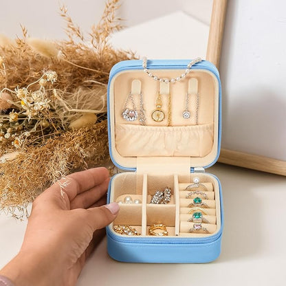 2 Pcs Portable Diamond Painting Jewelry Storage Box Mandala Diamond Art Accessories Blue PU Leather Jewelry Ring Organizer Case Travel Jewelry Organizer