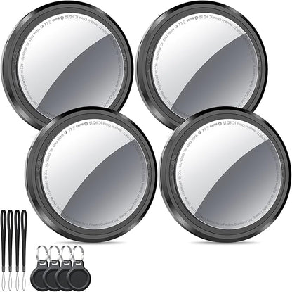 Air Tracker Tags-4 Pack Black | Bluetooth Tracker Work with Apple Find My (iOS Only), Smart Tag with Protective Case/Keychain/Lanyard, Item Finder for Luggage/Key/Suitcase, Replaceable Battery
