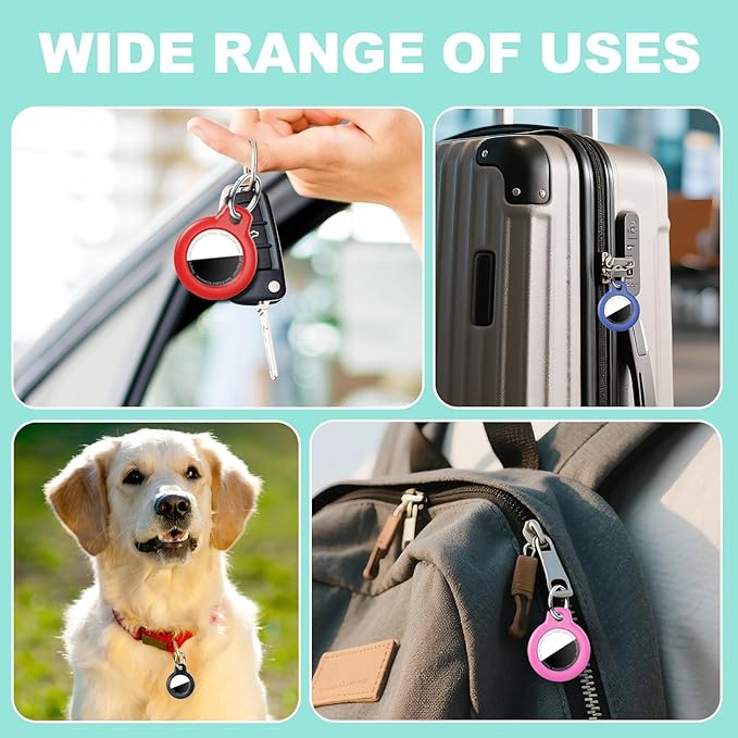 [4 Pack] Waterproof for Airtag Holder Keychain with Full Wrap Design, Hard PC for Air Tag Case, Scratchproof for Airtags for GPS Item Finder Tracker Luggage, Bag,Key-Black/Blue/Pink/Rose Red