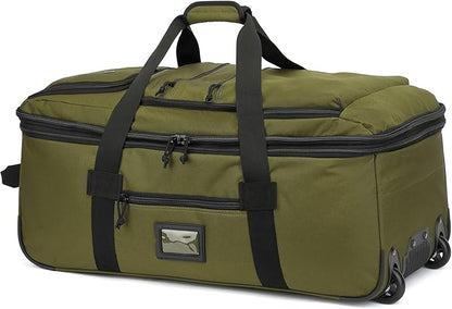 Extra Large Rolling Travel Duffle Bag with Wheels Shoes Compartment Wet Pocket 85-100L Big Expandable Duffel Bag for Men Women Heavy Duty Foldable Collapsible Luggage Camping, Green