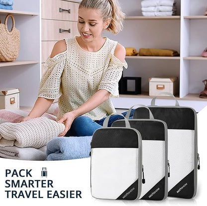6 Set Compression Packing Cubes for Travel - Compressible, Lightweight, and Space-Saving Packing Cubes, Travel Essentials for Women, Black