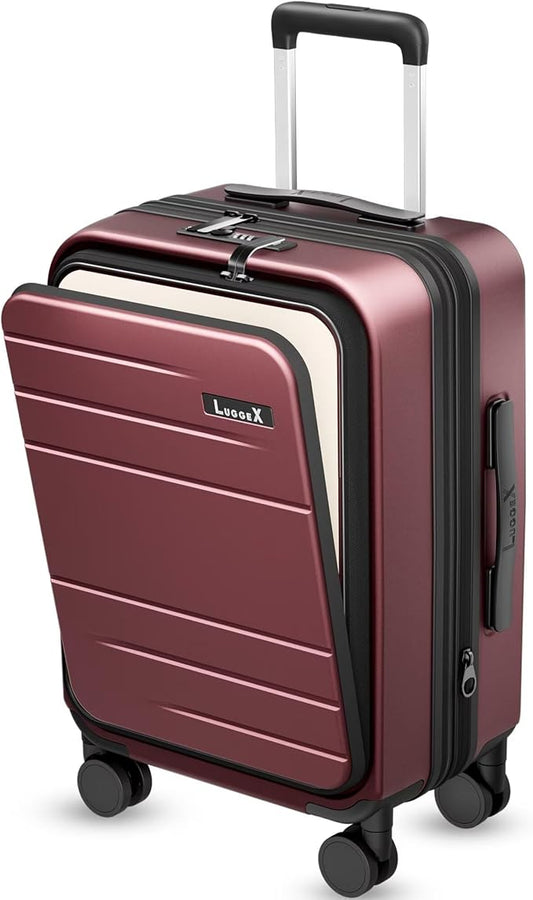 Carry On Luggage 22x14x9 Airline Approved, FLO5 Expandable Polycarbonate Suitcase with Front Pocket (FX-Core, Cheery, 20 Inch)