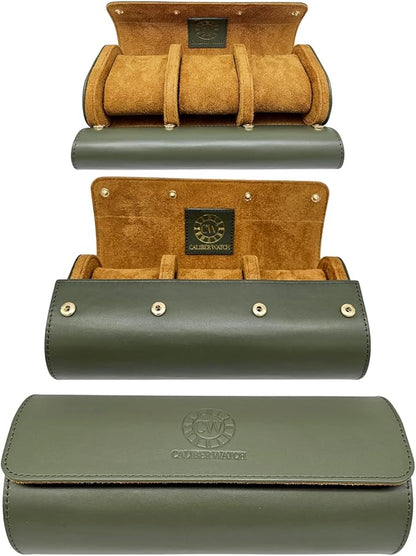 Genuine Napa Leather Watch Roll Travel Case for 3 Watches - Travel Watch Rolls and Leather Watch Display Cases with Velvet Interior - Watch Storage Organizer Men's