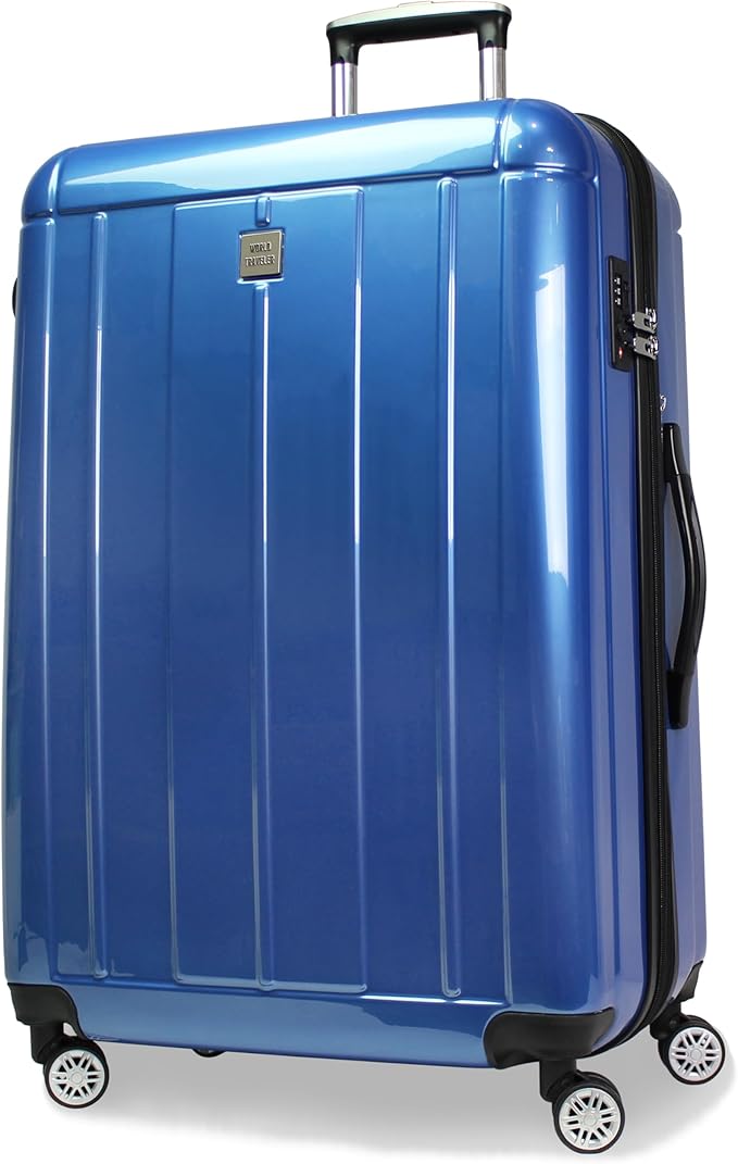 World Traveler Contour 28-Inch Polycarbonate Hardside Expandable Spinner Checked Luggage with TSA Lock - Blue