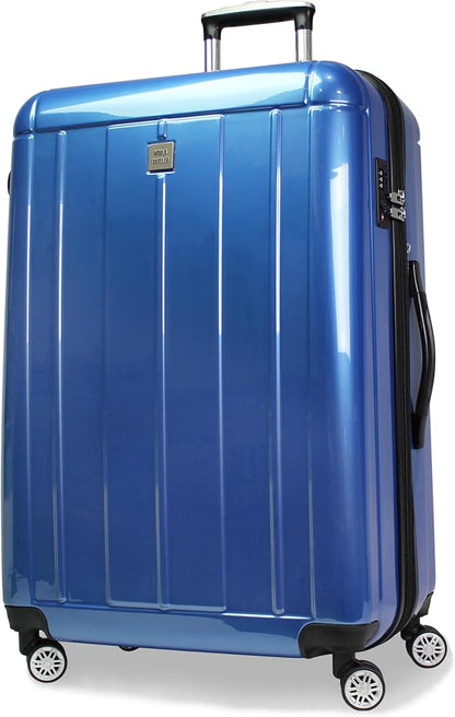 World Traveler Contour 28-Inch Polycarbonate Hardside Expandable Spinner Checked Luggage with TSA Lock - Blue