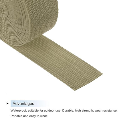 MECCANIXITY Lightweight Polypropylene Webbing Strap 1 1/2" 5 Yard Backpack Strapping Band Khaki for Outdoor Luggage Cargo Straps