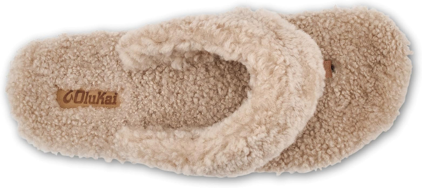 OLUKAI Kipe'a Heu Women's Sandal Slippers, Soft & Comfortable Shearling-Wrapped Straps, Durable Rubber Outsoles for All-Day Wear, Causal & Cute Everyday Style