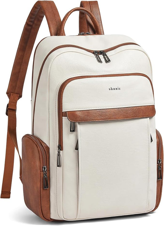 Shrrie Leather Laptop Backpack for Women with 17 inch Vegan Leather Computer Backpack Purse for Travel College Work