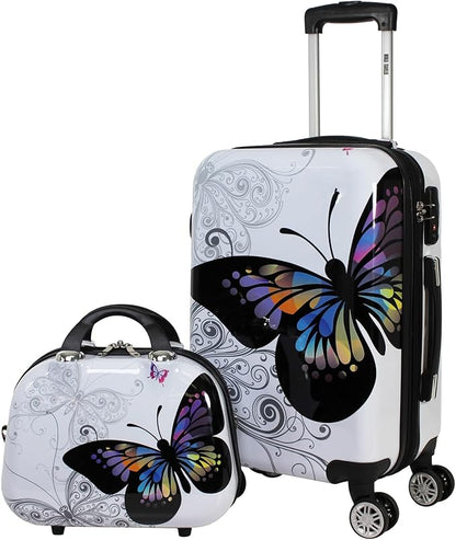 World Traveler Butterfly 2-Piece Carry-On Polycarbonate Hardside Expandable Spinner Luggage Set