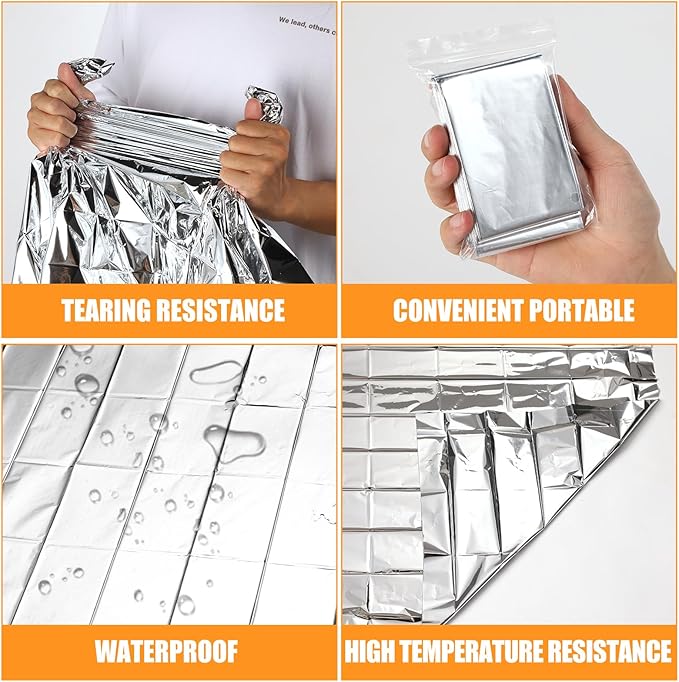 150PCS Emergency Blankets Foil Mylar Thermal Individually Wrapped, Waterproof Survival Blanket for Camping, Outdoors, First Aid Kit Travel