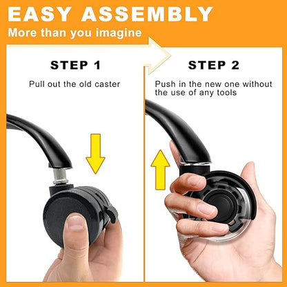 Office Chair Wheels, 2 Inch Smooth & Quiet Rolling Casters Replacement, Computer Gaming Chair Casters for All Hardwood Floors & Carpet, Smooth Safe Rubber Wheels-Set of 5, Black