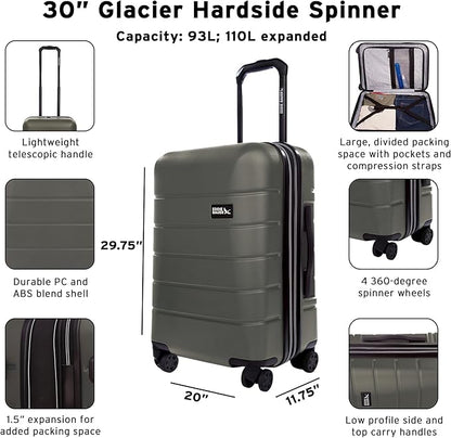 Eddie Bauer Glacier Checked 30" Luggage | Hardside | Spinner Wheels | Expandable | Lightweight | Travel Essentials - Sprig Green