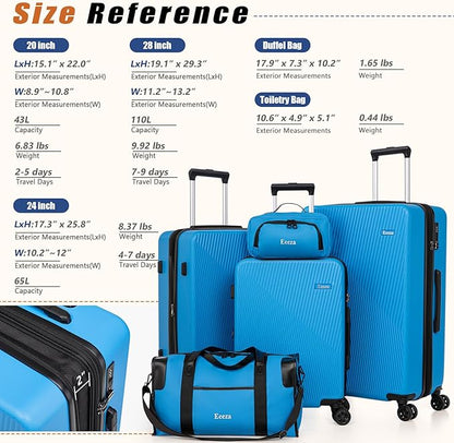 Expandable Luggage Sets 5 Piece,Suitcases with Detachable Wheels,ABS Hard Case Luggage with TSA Lock Spinner Wheels,Carry On Luggage Set