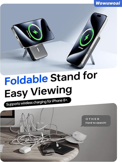 for Magsafe Portable Charger, 10000mAh Wireless Power Bank with Stand, USB C PD 20W Fast Charging Powerbank, Magnetic Battery Pack Compatible for iPhone 17/16/15/14/13/12 Series - Black