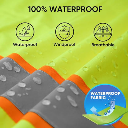 TICONN Hi Vis Rain Jacket and Pants, ANSI Class 3 Reflective High Visibility Safety Rain Suits