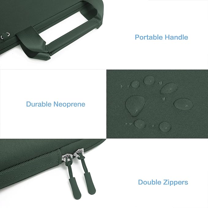 MOSISO Laptop Case 13.3 inch, 13-13.3 inch Laptop Sleeve Bag Compatible with MacBook Air/Pro 13 / Pro 14, HP Dell ASUS, Neoprene Carrying Computer Bag with Handle&Detachable Small Case, Emerald Green