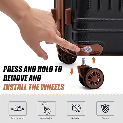 KUNEL Expandable 5 Piece Luggage Sets with Detachable Spinner Wheels and TSA Lock, Unisex Hardside ABS Suitcase Set, Hardshell Lightweight Waterproof Travel Hard Case Suitcases with Wheels, Black