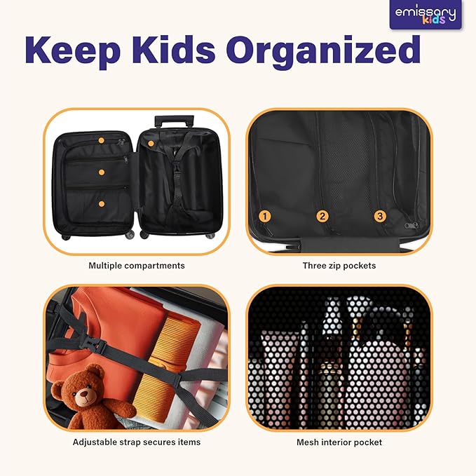 emissary Dinosaur Kids Luggage Set for Boys, 18" Hardside Kids Suitcases With Spinner Wheels, Toddler Carry on Suitcase Travel Rolling Luggage