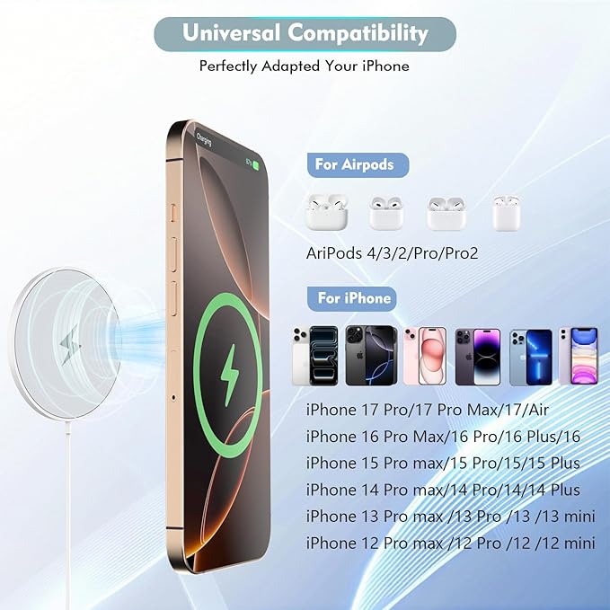 [Apple MFi Certified]Long Magnetic Wireless iPhone Charger,10FT Mag Safe Charger Mag-Safe Charging Magnet Charge Pad 10Feet 2Pack for iPhone 17 Pro Max/17Pro/iPhone 16ProMax/16Plus/15/14/13/12/AirPods
