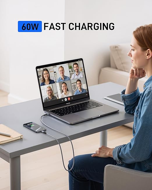 USB C to USB C Cable 60W, 10FT Long USB Type C Fast Charging Cable for Car Durable Braided iPhone USB C Charger Cable USBC to USBC Cord for iPhone 17/16/15/Pro Max/Plus, Samsung Galaxy and More-2Pack