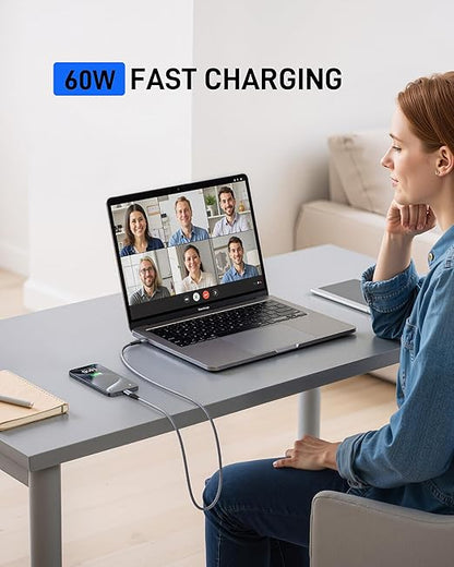 USB C to USB C Cable 60W, 10FT Long USB Type C Fast Charging Cable for Car Durable Braided iPhone USB C Charger Cable USBC to USBC Cord for iPhone 17/16/15/Pro Max/Plus, Samsung Galaxy and More-2Pack