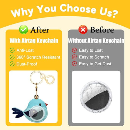 Leather Keychain for Airtag, Cute Protective Keychain Holder Compatible with Apple Air Tag,GPS Item Tracker Case Cover for Keys,Bags,Pets,Luggage(Bird)